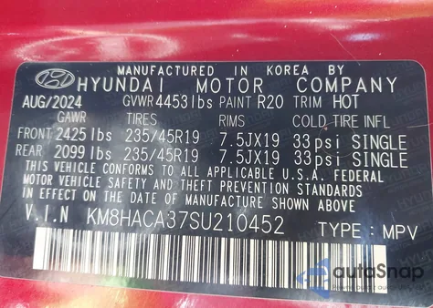 2025 Hyundai Kona N Line из США, поврежденный, VIN KM8HACA37SU210452